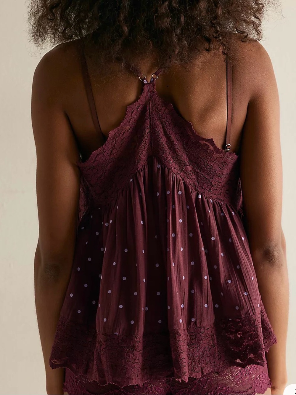 Free People ‘Fiona’ Plum Lace-Trim Polka Dot Camisole - Picture 3 of 4